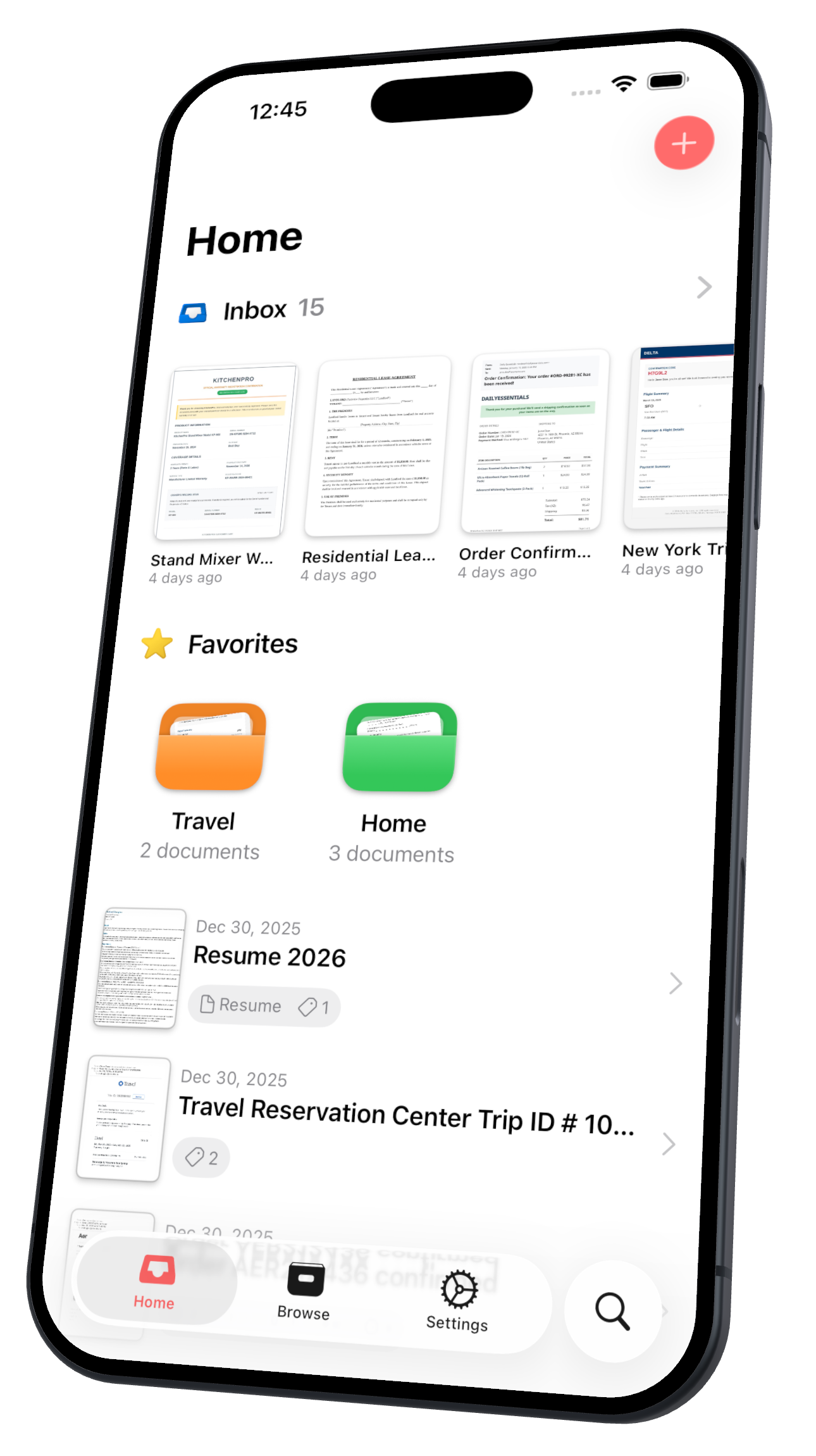 Afterpage app showing organized document library