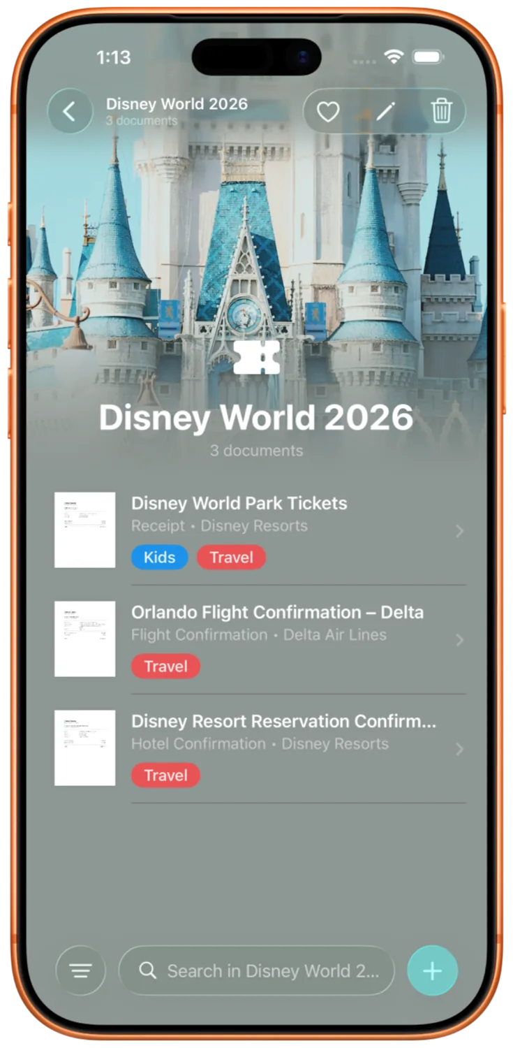 Disney World 2026 tag with a custom background image